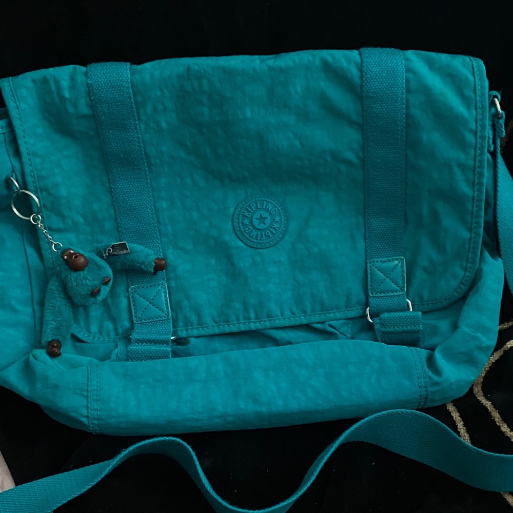 Kipling Teal Crossbody Messenger Bag with Monkey Charm